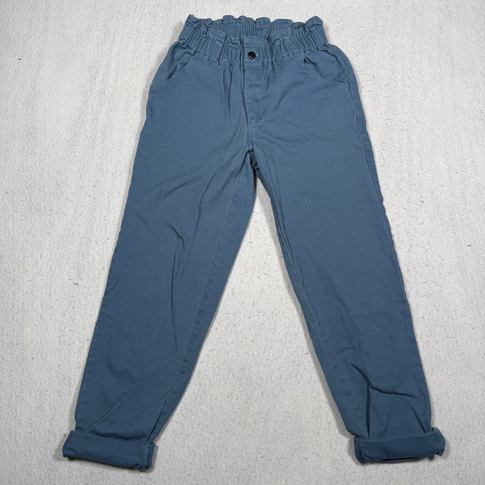 Three Dots Blue Paperbag Waist Elastic High Rise Tapered Pants XS